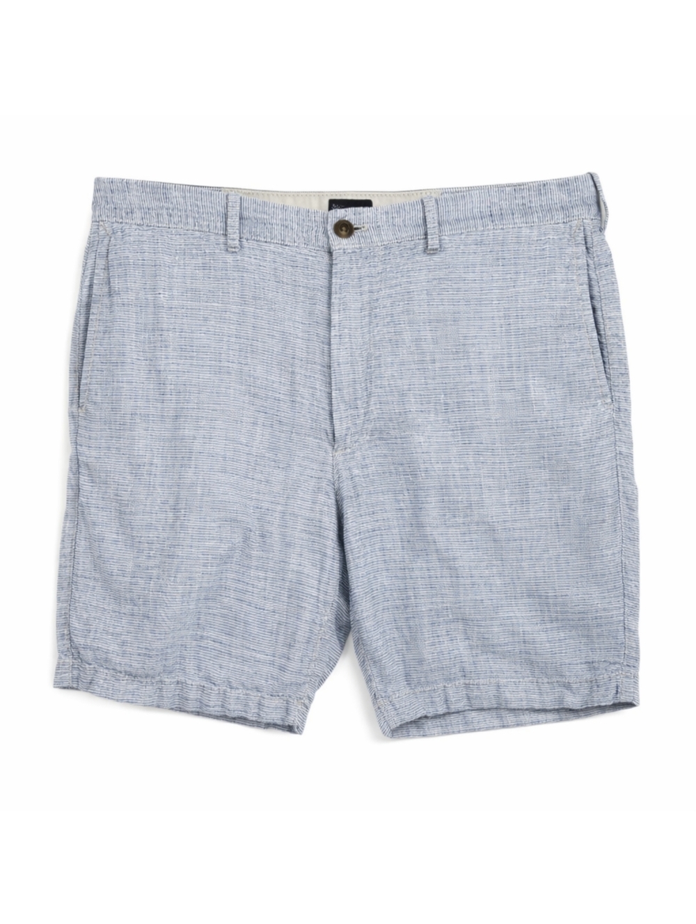 J. Crew 100% Linen Chino Shorts Mens 35 Blue White Stripe Coastal Classic Fit
